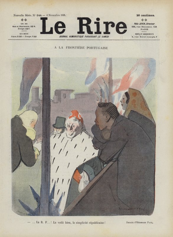 Ved den portugisiske grænse. Illustration til Le Rire af Rene George Hermann Paul