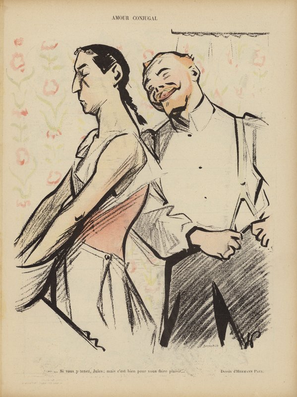 Ægteskabelig kærlighed. Illustration til Le Rire af Rene George Hermann Paul