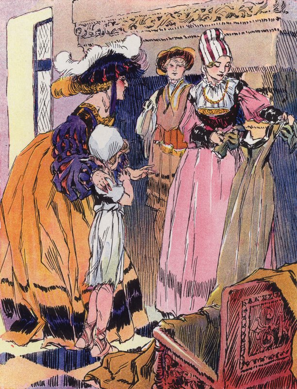 En lille pige i renæssancens tidsalder (farve litho) af Rene Vincent