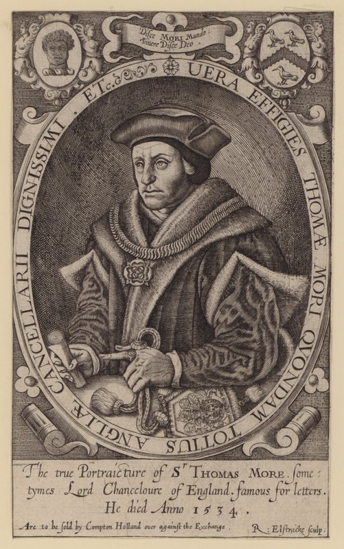 Sir Thomas More, engelsk advokat, statsmand, filosof og humanist (gravering) af Renold (after) Elstrack