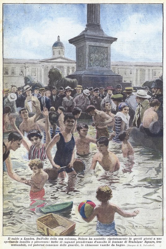 Varmen i London (farve litho) af Riccardo Salvadori