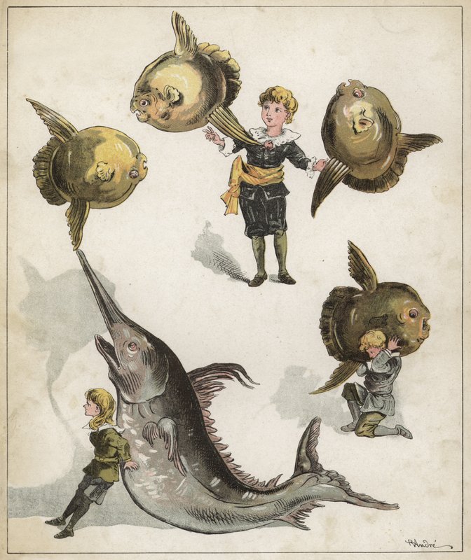 Fiskegymnastik (chromolitho) af Richard Andre