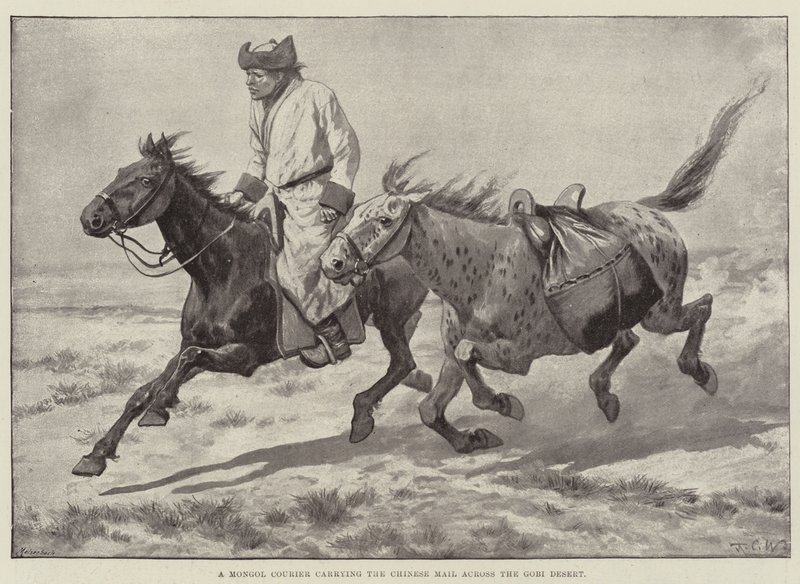 En mongolsk kurer, der bærer den kinesiske post over Gobi-ørkenen af Richard Caton Woodville junior