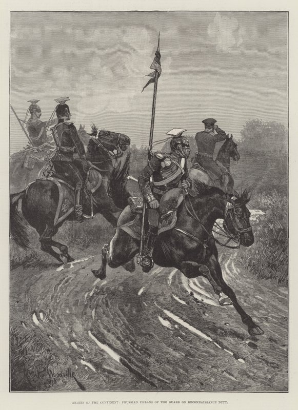 Hærer på kontinentet, preussiske Uhlans of the Guard på rekognosceringstjeneste af Richard Caton Woodville junior