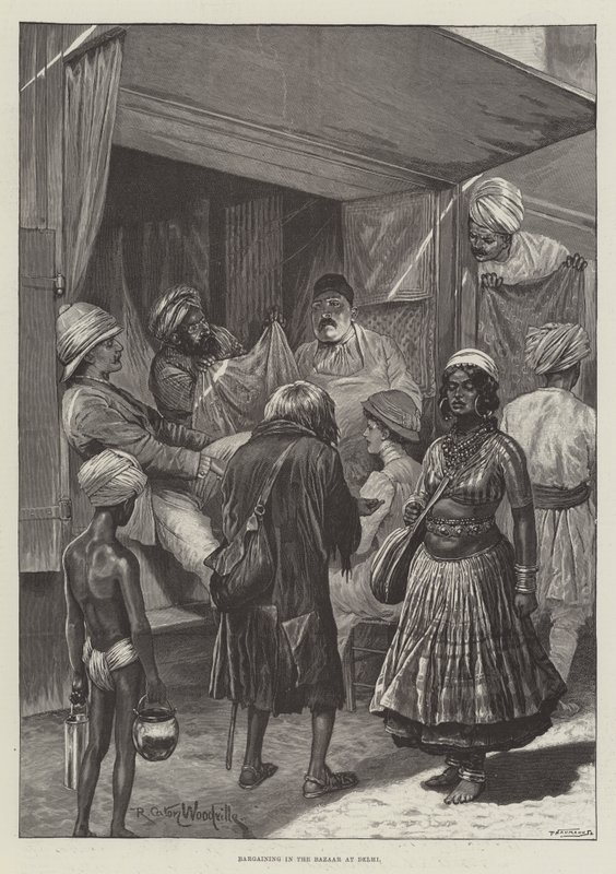 Forhandling i basaren i Delhi af Richard Caton Woodville junior