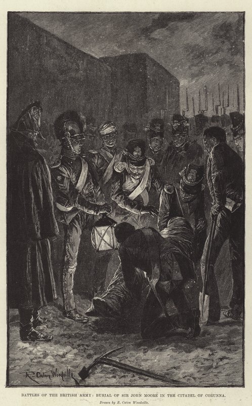 Slag af den britiske hær, begravelse af Sir John Moore i Citadel of Corunna af Richard Caton Woodville junior