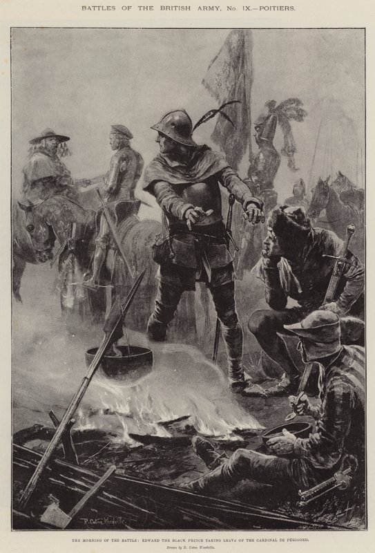 Den britiske hærs slag, Poitiers, slagets morgen, Edward den sorte prins tager afsked med kardinal de Perigord af Richard Caton Woodville junior