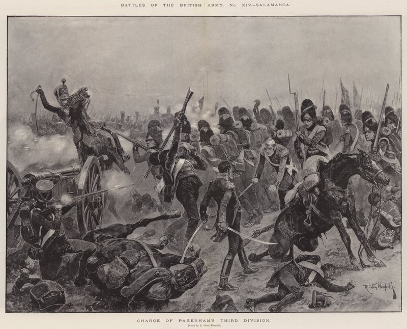 Slag fra den britiske hær, Salamanca, angrebet af Pakenhams tredje division af Richard Caton Woodville junior