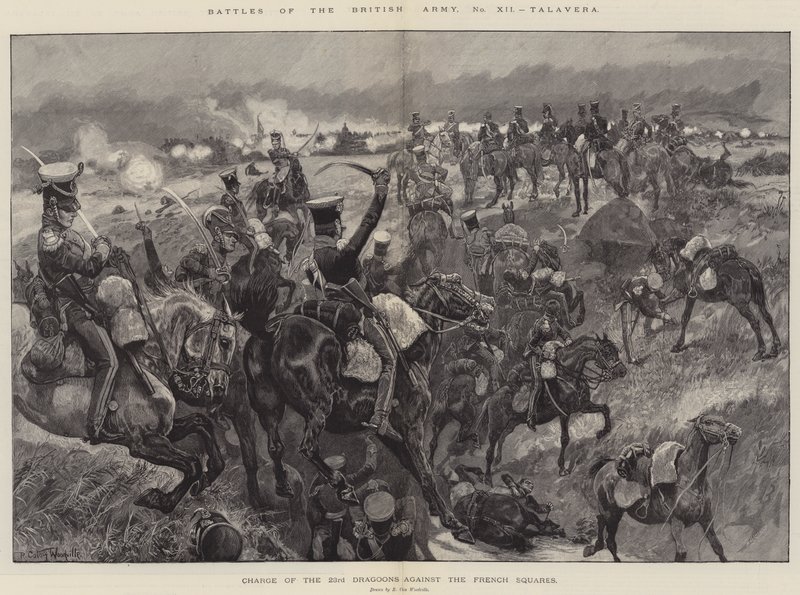 Battles of the British Army, Talavera, charge of the 23rd Dragons mod de franske pladser af Richard Caton Woodville junior