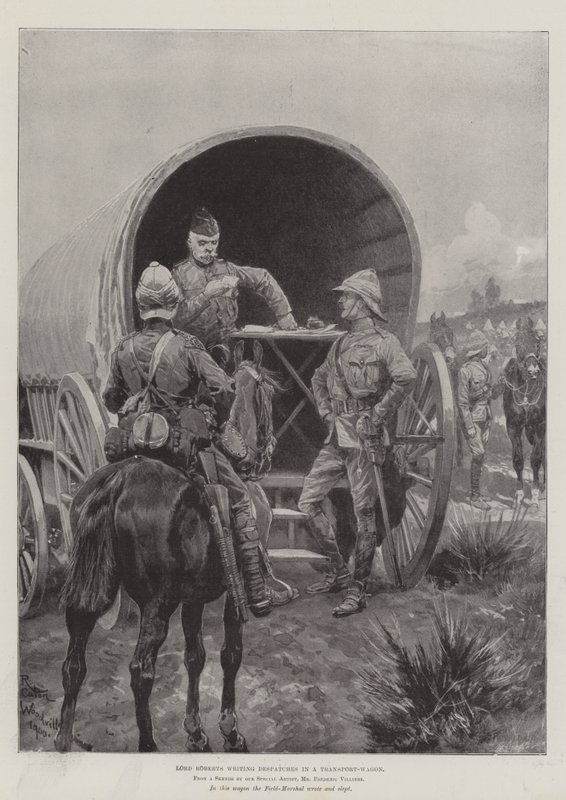 Lord Roberts skriver Despatches in a Transport-Wagon af Richard Caton Woodville junior