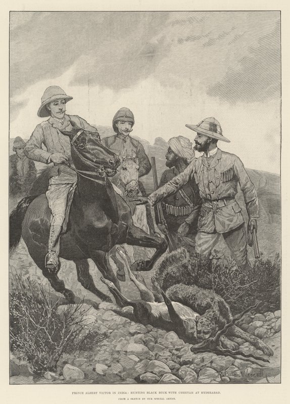 Prins Albert Victor i Indien, på jagt efter Black Buck med gepard i Hyderabad af Richard Caton Woodville junior