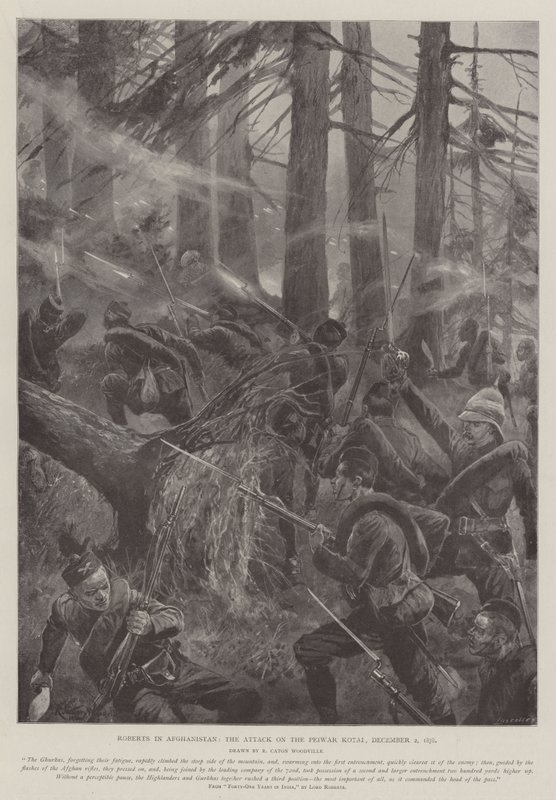 Roberts i Afghanistan, angrebet på Peiwar Kotai, 2. december 1878 af Richard Caton Woodville junior