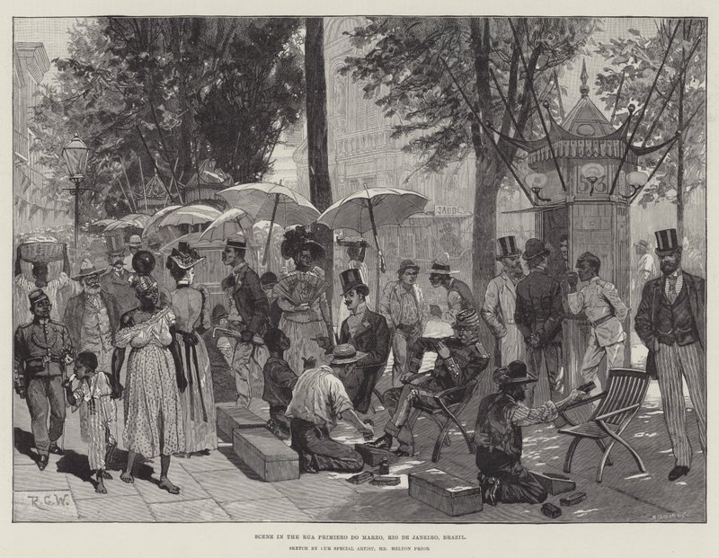 Scene i Rua Primiero do Marzo, Rio de Janeiro, Brasilien af Richard Caton Woodville junior
