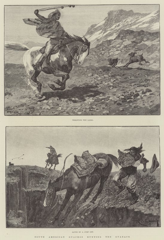 Sydamerikanske Guachos jager Guanaco af Richard Caton Woodville junior