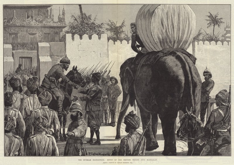 Burmah-ekspeditionen, de britiske troppers indtog i Mandalay af Richard Caton Woodville junior