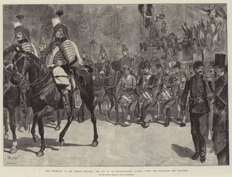 Den Franske Republiks 100-års jubilæum, bilen fra La Marseillaise, der passerer langs Boulevard des Capucines af Richard Caton Woodville junior