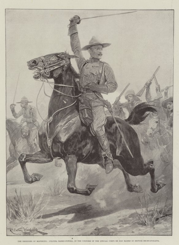 Forsvareren af Mafeking, oberst Baden-Powell, i uniformen af det særlige korps, han har opdraget i det britiske Bechuanaland af Richard Caton Woodville junior