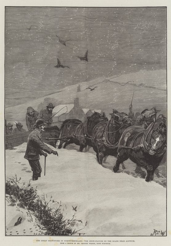 Den store snestorm i Northumberland, sneplov på vejene nær Alnwick af Richard Caton Woodville junior