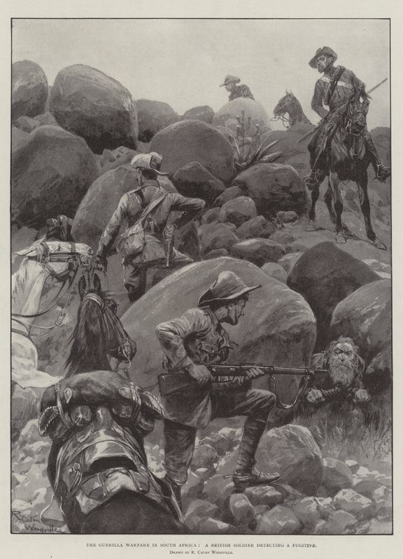 Guerillakrigsførelsen i Sydafrika, en britisk soldat, der opdager en flygtning af Richard Caton Woodville junior