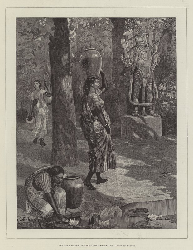 Morgendugen, der vander Maharajahs have i Mysore af Richard Caton Woodville junior