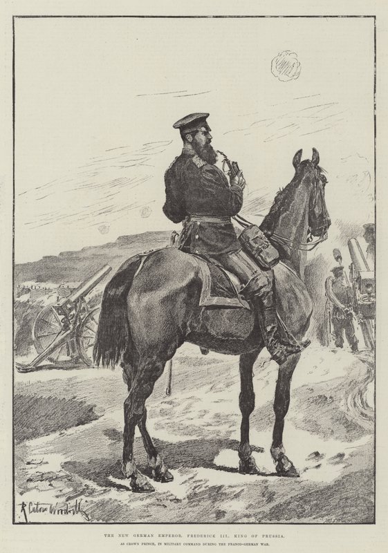 Den nye tyske kejser, Frederik III, konge af Preussen, som kronprins, i militær kommando under den fransk-tyske krig af Richard Caton Woodville junior