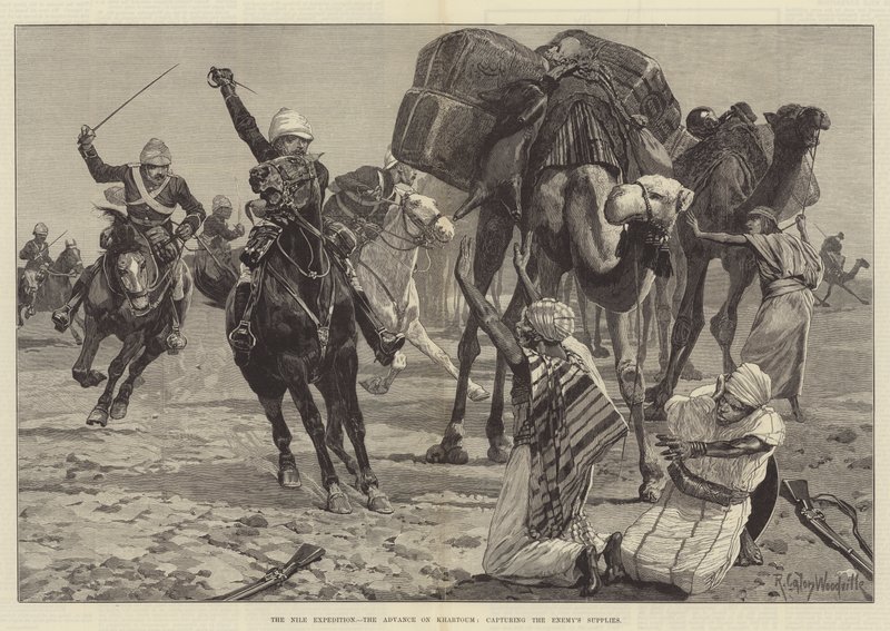 Nilekspeditionen, fremrykningen mod Khartoum, der fanger fjendens forsyninger af Richard Caton Woodville junior