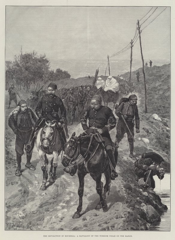 Revolutionen i Roumelia, en bataljon af den tyrkiske Nizam i marts af Richard Caton Woodville junior