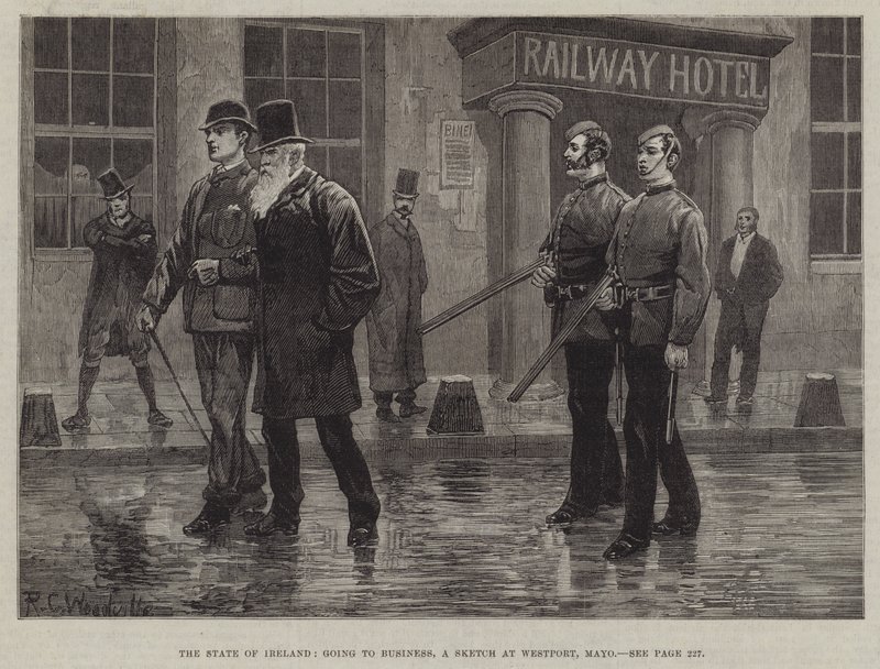 The State of Ireland, going to Business, en skitse i Westport, Mayo af Richard Caton Woodville junior