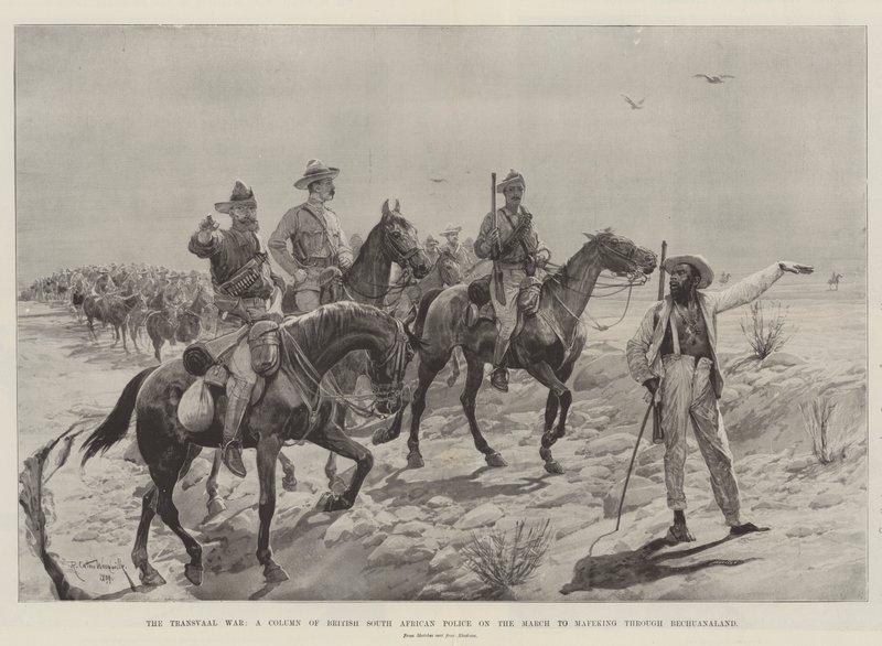 Transvaal-krigen, en kolonne af britisk sydafrikansk politi på march til Mafeking gennem Bechuanaland af Richard Caton Woodville junior