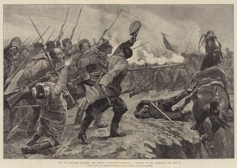 Krigen mellem Bulgarien og Serbien, bulgarere, der indtager en position i Tsaribrod-passet, 23. november af Richard Caton Woodville junior