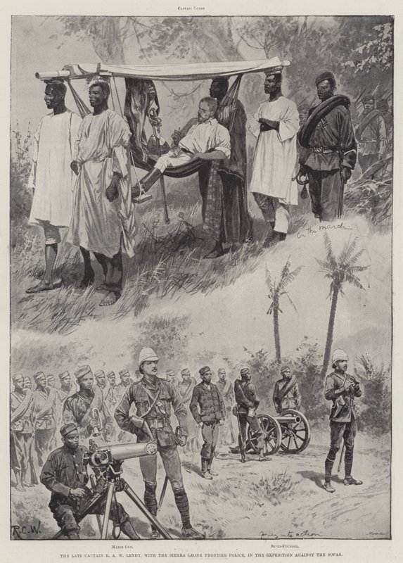 Den afdøde kaptajn E A W Lendy, med Sierra Leones grænsepoliti, i ekspeditionen mod sofaerne af Richard Caton Woodville junior