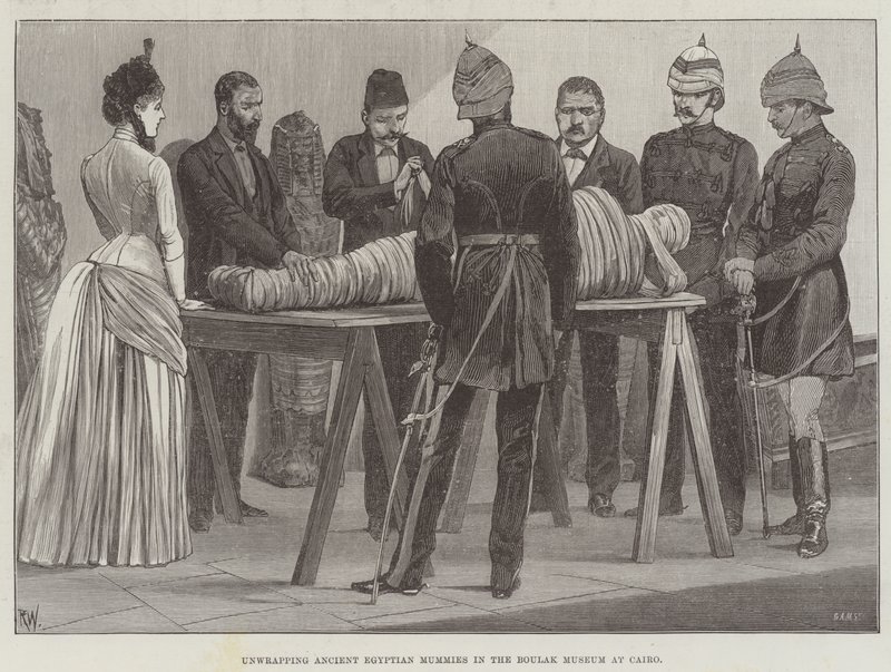 Udpakning af gamle egyptiske mumier i Boulak-museet i Kairo af Richard Caton Woodville junior