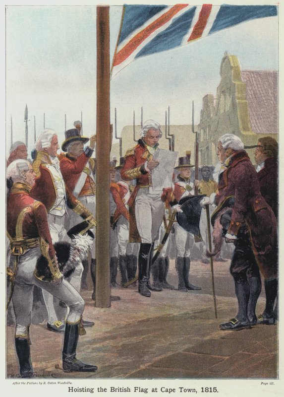 Det britiske flag hejser i Cape Town, 1815 af Richard Caton II Woodville