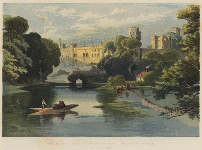 Dronningens besøg i Warwickshire, Warwick Castle (chromolitho) af Richard Principal Leitch