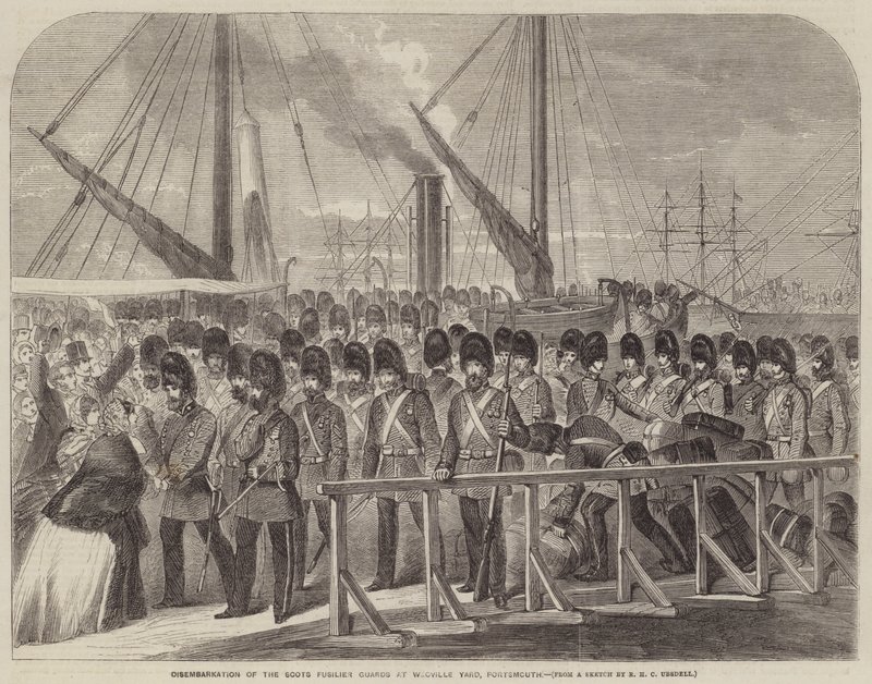 Ilandsætning af de skotske Fusilier-vagter ved Weoville Yard, Portsmouth af Richard Ubsdell