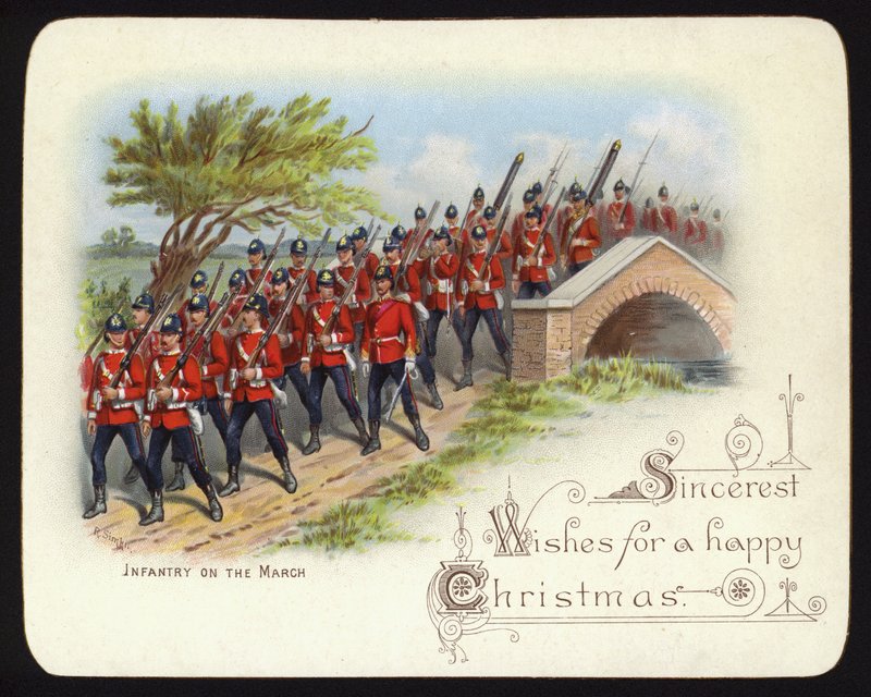 Infanteri på march, julehilsen (chromolitho) af Richard (after) Simkin