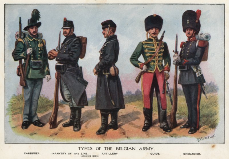 Soldater fra den belgiske hær (farve litho) af Richard (after) Simkin