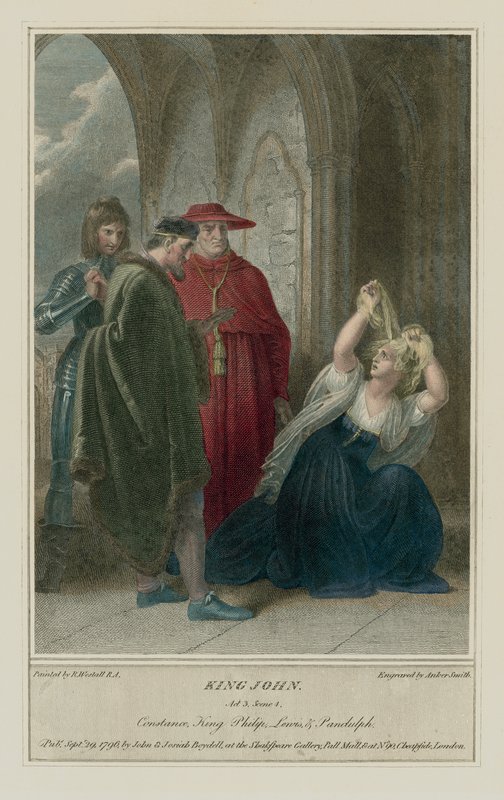 Illustration til Shakespeares King John, Act III, Scene 4 (farvet indgravering) af Richard (after) Westall