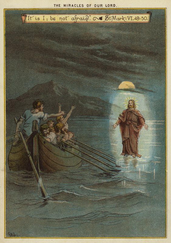 Kristi mirakler: Jesus går på vand (Chromolitho) af Richard Andre