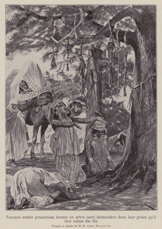 Arabiske kvinder, der knæler sig foran et helligt træ i bøn om, at de vil få børn (litho) af Richard Caton II (after) Woodville