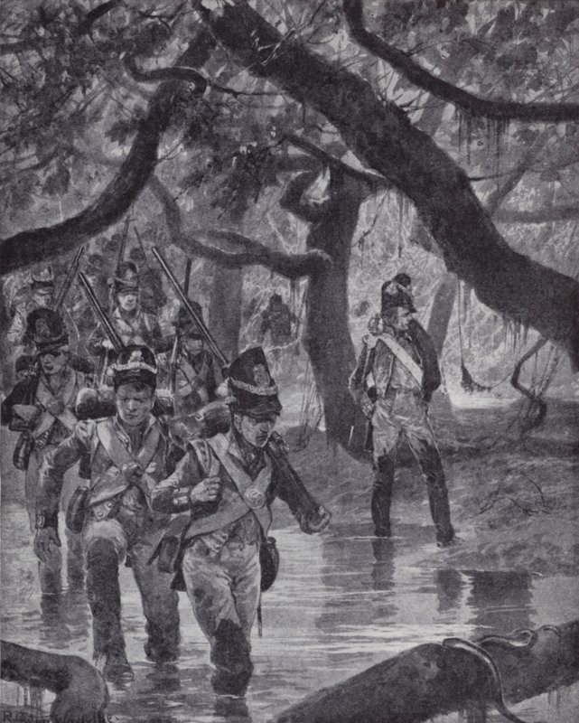 Britiske soldater krydser sumpene ved Essequibo-floden i Britisk Guyana af Richard Caton II (after) Woodville