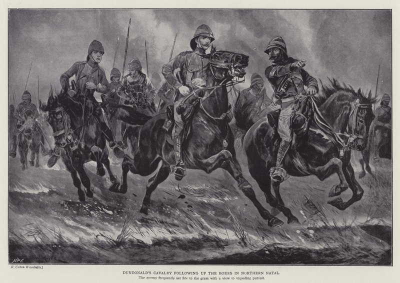 Dundonalds kavaleri følger op på boerne i det nordlige Natal (litho) af Richard Caton II (after) Woodville