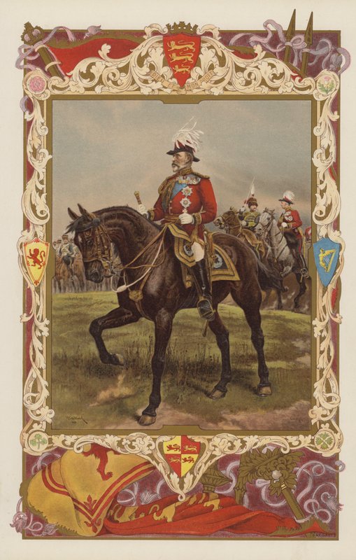 Kong Edward VII i uniformen af en feltmarskal (farve litho) af Richard Caton II (after) Woodville