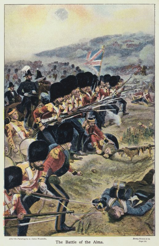 Slaget ved Alma (farve litho) af Richard Caton II (after) Woodville
