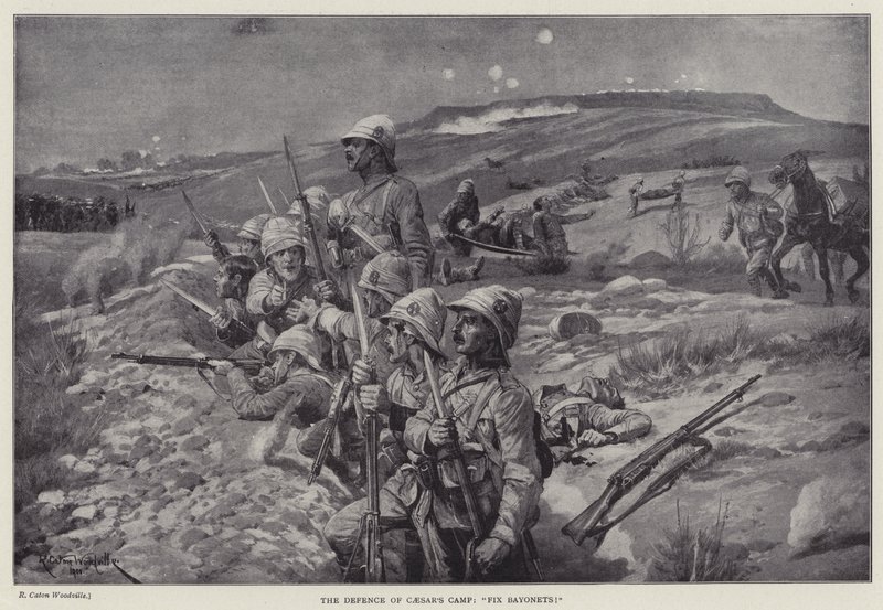 Forsvaret af Cæsars lejr, "fix bajonetter!" (litho) af Richard Caton II (after) Woodville
