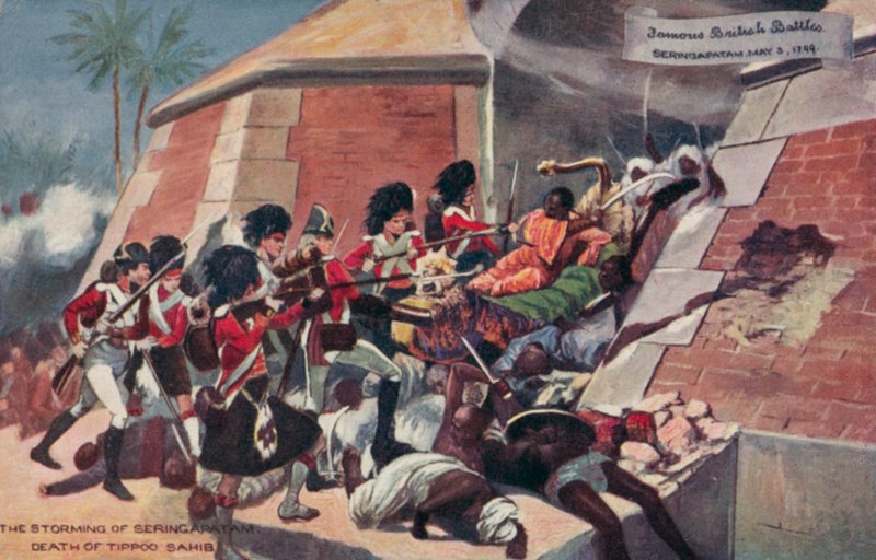 Tipu Sahibs død, slaget ved Seringapatam, Indien, fjerde Anglo-Mysore-krig, 1799 af Richard Caton II Woodville