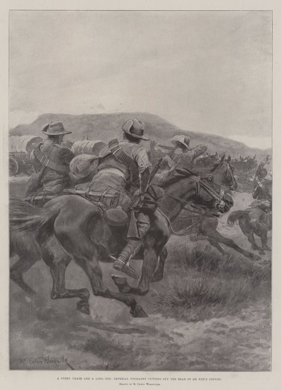 En streng jagt og en lang, Imperial Yeomanry afskærer bagenden af De Wets konvoj af Richard Caton Woodville junior