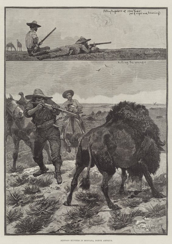 Buffalo Hunters i Montana, Nordamerika af Richard Caton Woodville junior