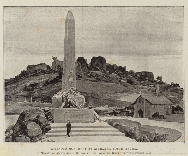Påtænkt monument i Zimbabye, Sydafrika, til minde om major Allan Wilson og hans kammerater, dræbt i Matabili-krigen af Richard Caton Woodville junior