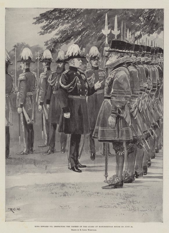 Kong Edward VII inspicerer garderens soldater i Marlborough House den 25. juni af Richard Caton Woodville junior